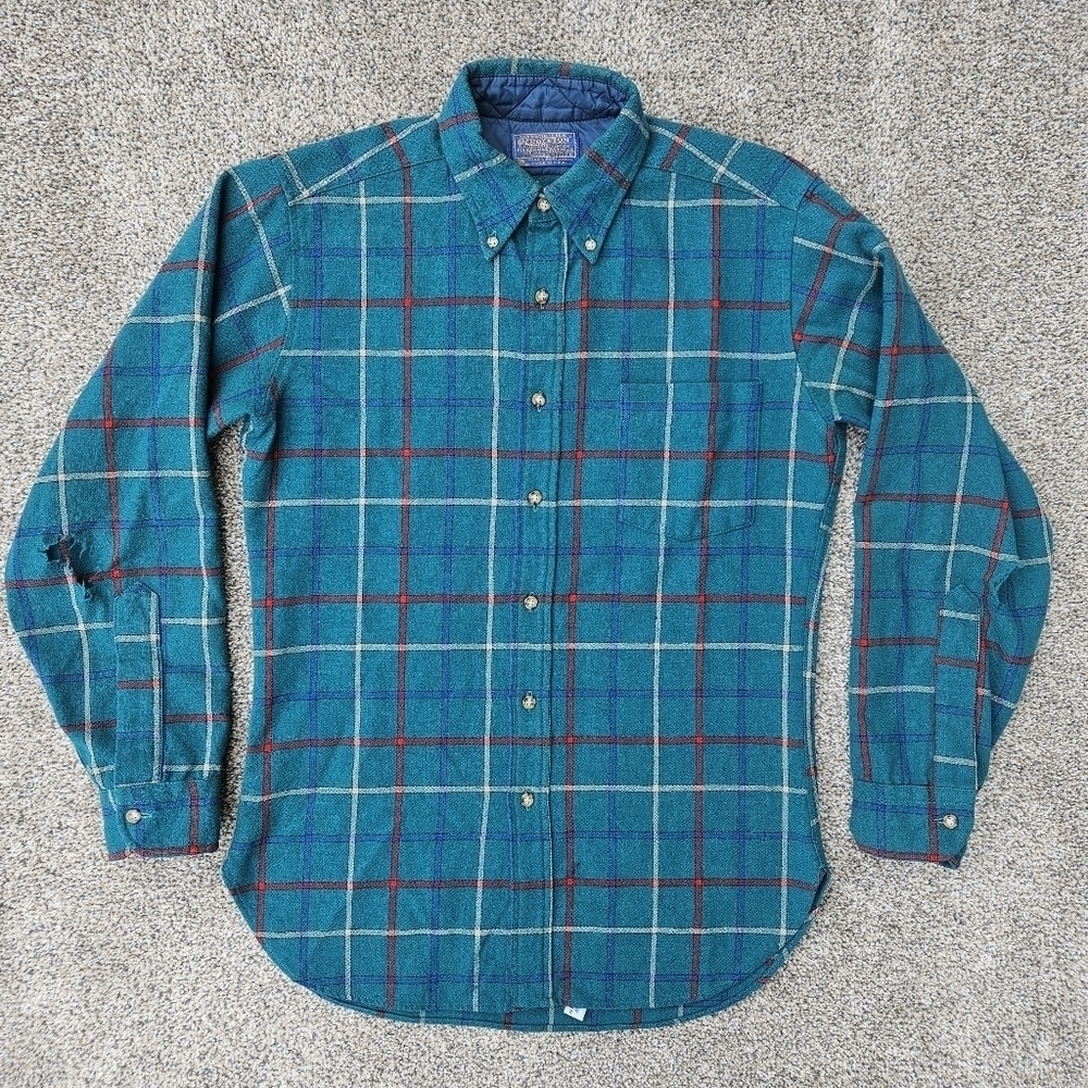 Vintage 60s Pendleton Plaid Shirt Long Sleeve Button Down 100% Wool USA Mens SM